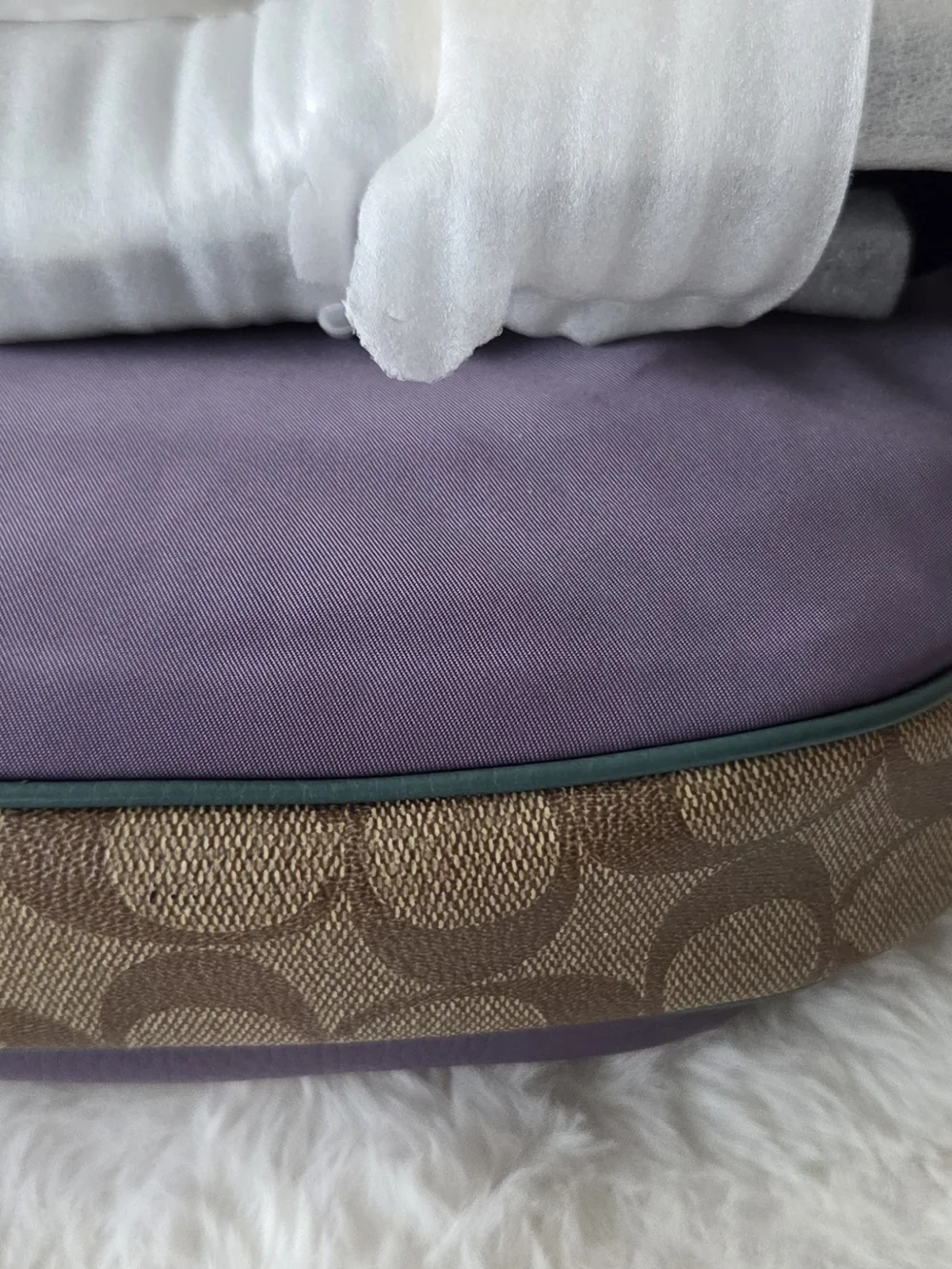 Coach Signature Canvas Belt Bag in Brown with Purple & Pink Trim